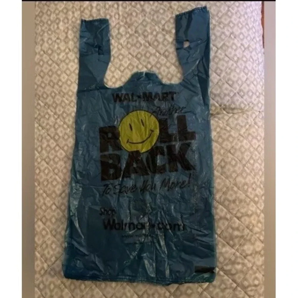 Vintage‎ Collectibles Wal Mart Blue Yellow Smiley Face Bags 3 Set Year Of 2001